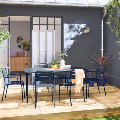Set tavolo da giardino in acciaio con 2 poltrone e 4 sedie