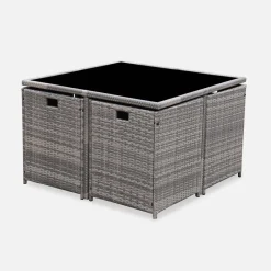 Set tavolo da giardino in resina con 8 poltrone + copertura di protezione