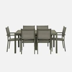 Set tavolo da giardino in alluminio e textilene con 6 sedie