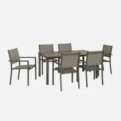 Set tavolo da giardino in alluminio e textilene con 6 sedie