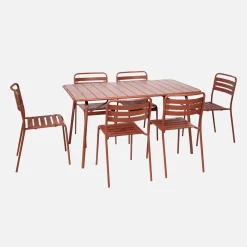Set tavolo da giardino in acciaio con 6 sedie, 140cm