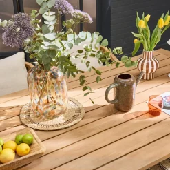 Set tavolo da giardino in legno di eucalipto e corde con 8 sedie