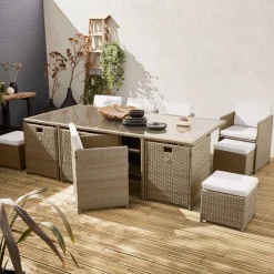 Set tavolo da giardino in resina con 12 poltrone + copertura di protezione