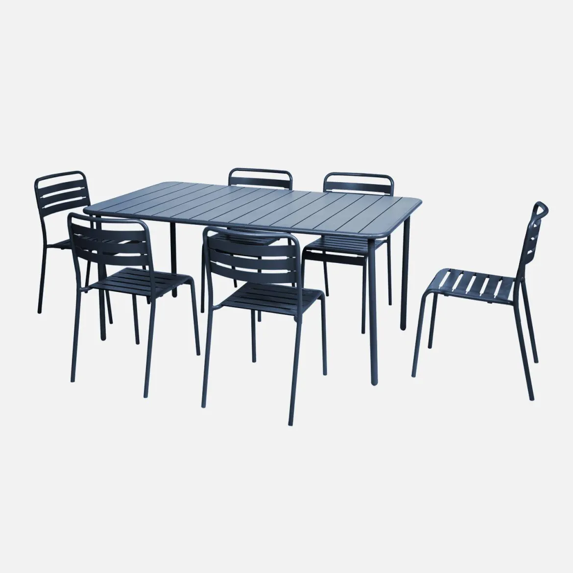 Set tavolo da giardino in acciaio con 6 sedie, 160cm