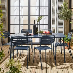 Set tavolo da giardino in acciaio con 6 sedie, 160cm