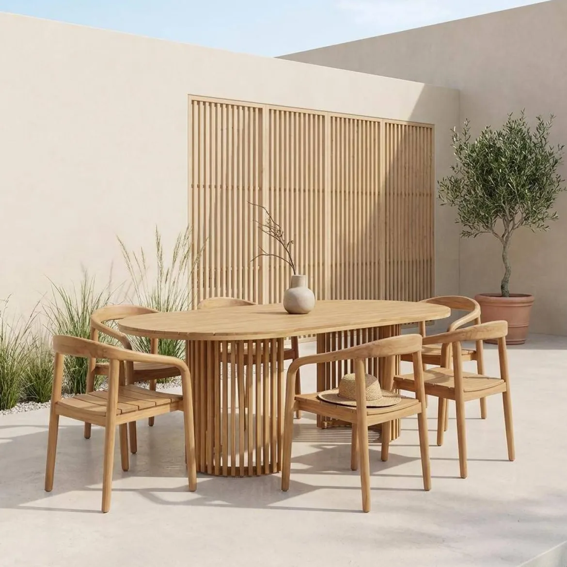 Set tavolo da giardino in legno di acacia con 6 sedie
