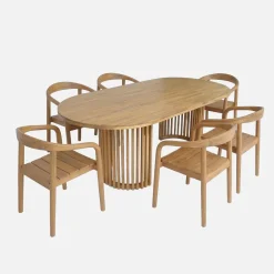 Set tavolo da giardino in legno di acacia con 6 sedie