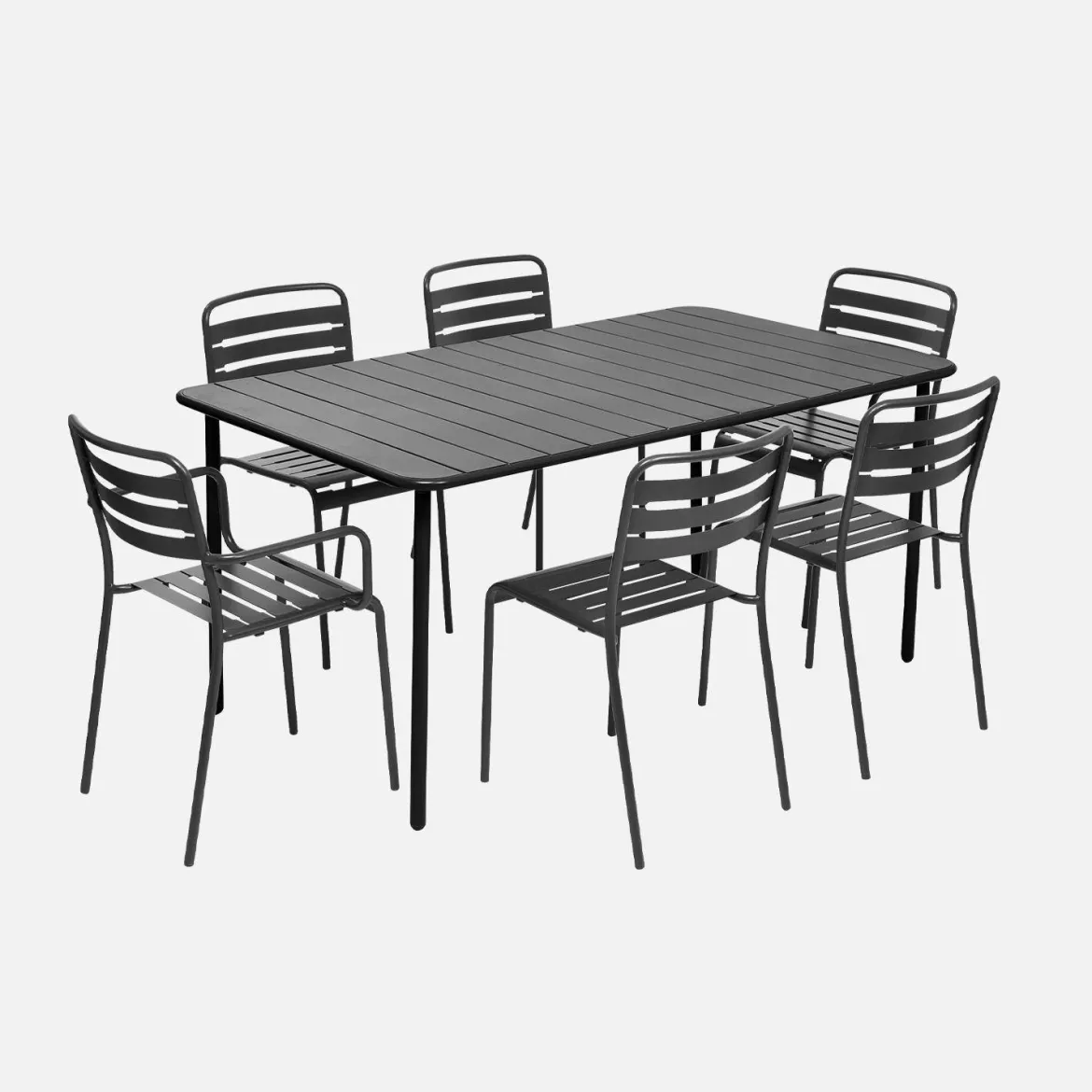 Set tavolo da giardino in acciaio con 2 poltrone e 4 sedie