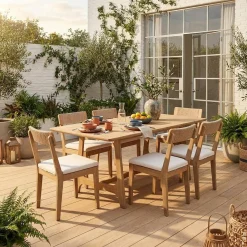 Set tavolo da giardino in legno di acacia con 6 sedie