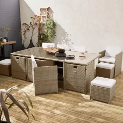 Set tavolo da giardino in resina intrecciata con 8-12 poltrone
