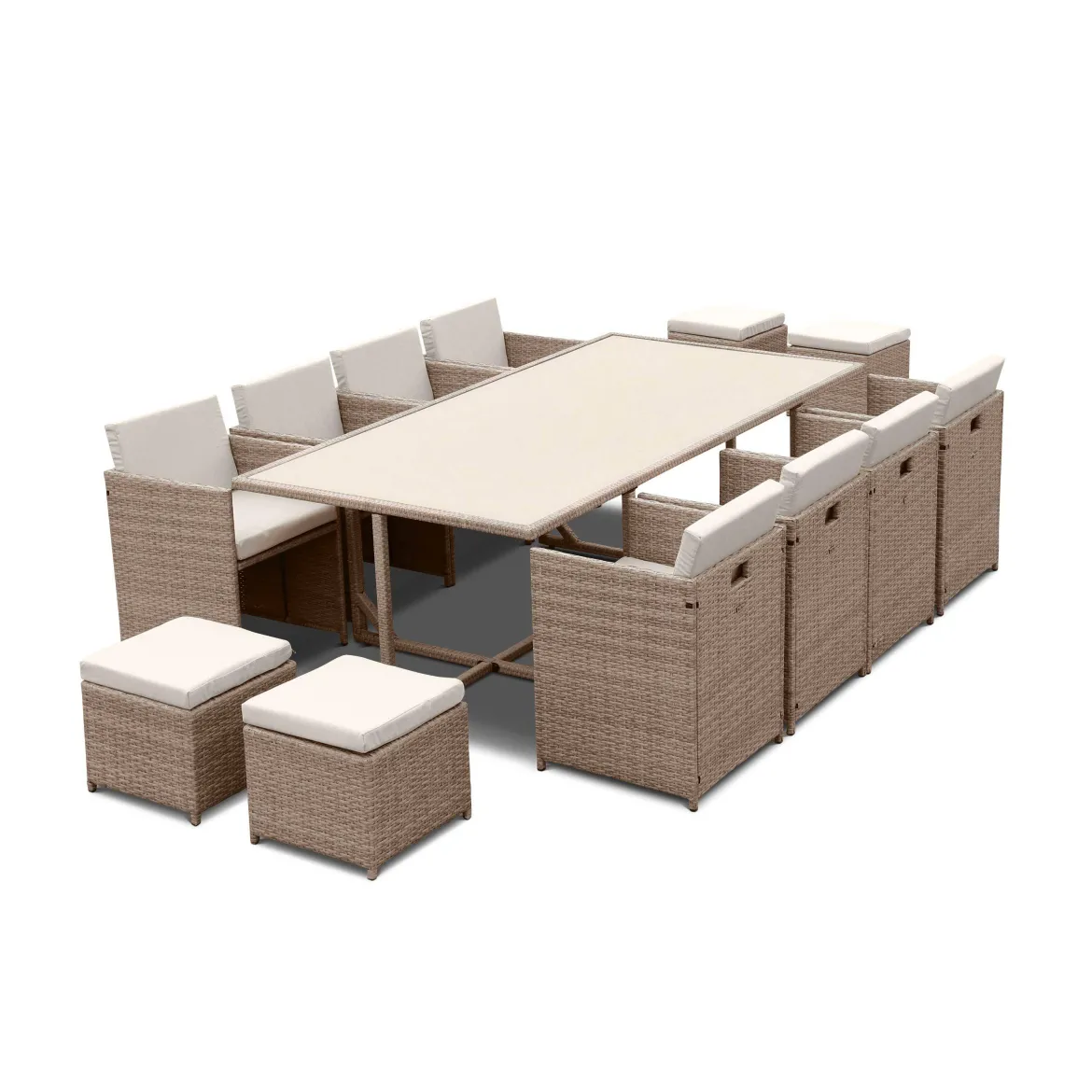 Set tavolo da giardino in resina intrecciata con 8-12 poltrone