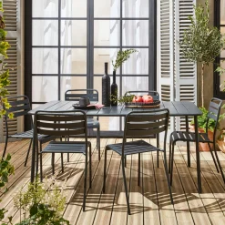 Set tavolo da giardino in acciaio con 6 sedie, 160cm