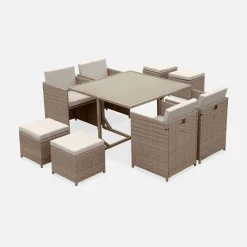 Set tavolo da giardino in resina intrecciata con 4-8 posti