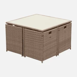 Set tavolo da giardino in resina intrecciata con 4-8 posti