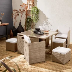 Set tavolo da giardino in resina intrecciata con 4-8 posti