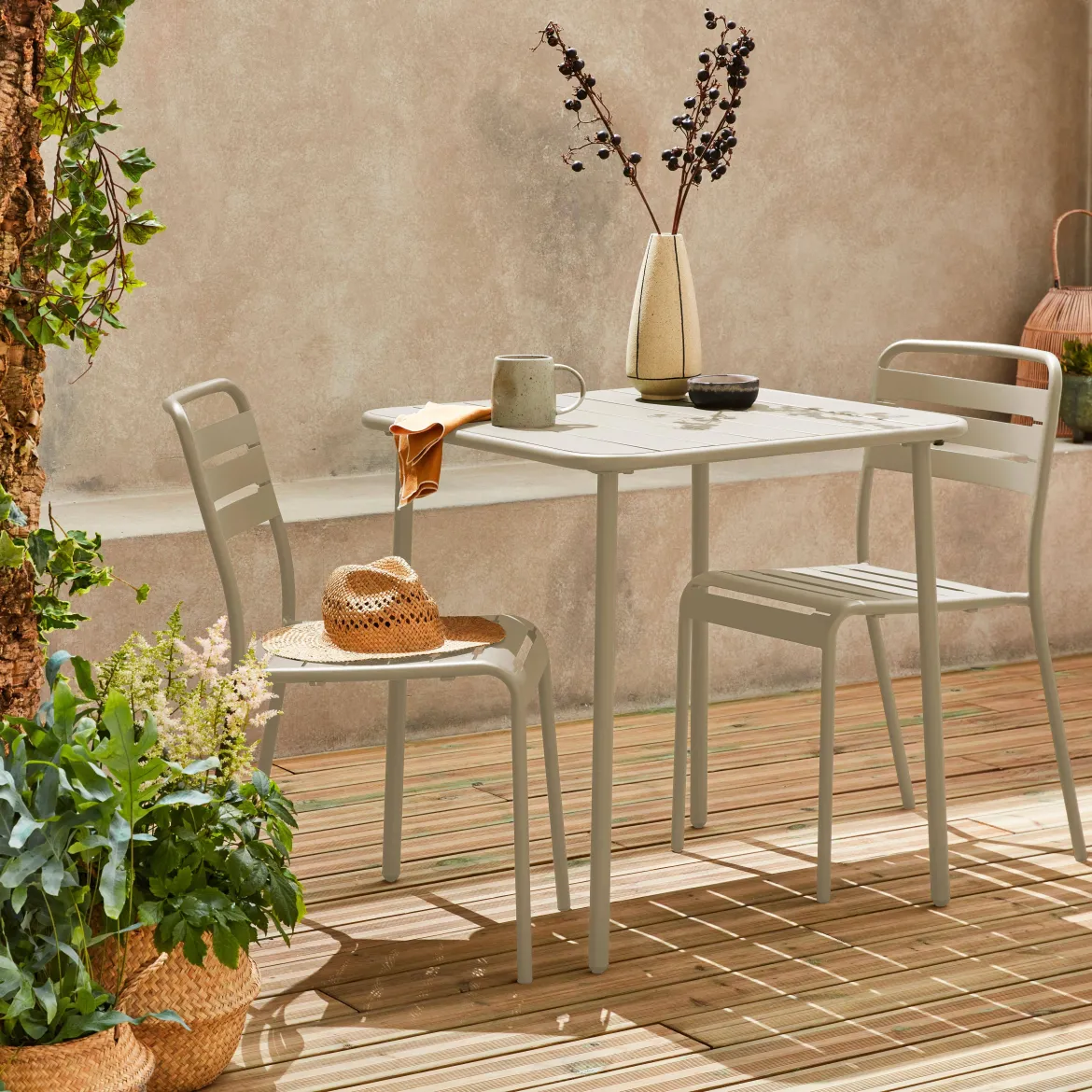 Set tavolo da giardino in acciaio con 2 sedie, 70cm