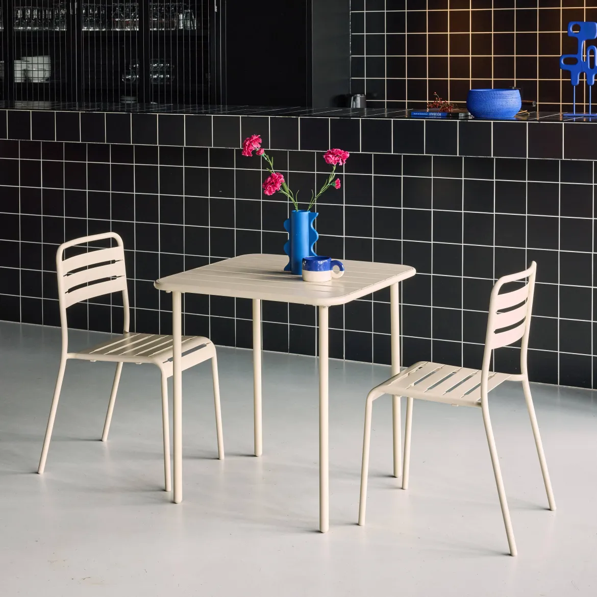 Set tavolo da giardino in acciaio con 2 sedie, 70cm