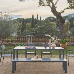 Set tavolo da giardino in alluminio con 1 panchina e 4 sedie