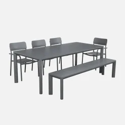 Set tavolo da giardino in alluminio con 1 panchina e 4 sedie