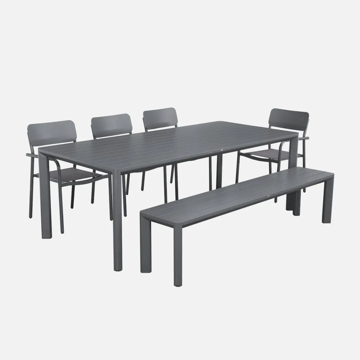 Set tavolo da giardino in alluminio con 1 panchina e 4 sedie
