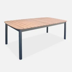 Set tavolo da giardino in legno e alluminio con 8 sedie impilabili