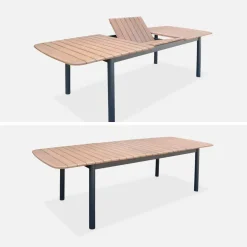 Set tavolo da giardino in legno e alluminio con 8 sedie impilabili