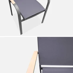 Set tavolo da giardino in legno e alluminio con 8 sedie impilabili