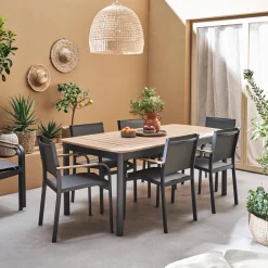 Set tavolo da giardino in legno e alluminio con 8 sedie impilabili