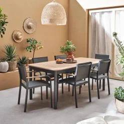 Set tavolo da giardino in legno e alluminio con 8 sedie impilabili