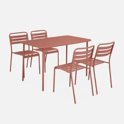 Set tavolo da giardino in acciaio con 4 sedie, 120cm