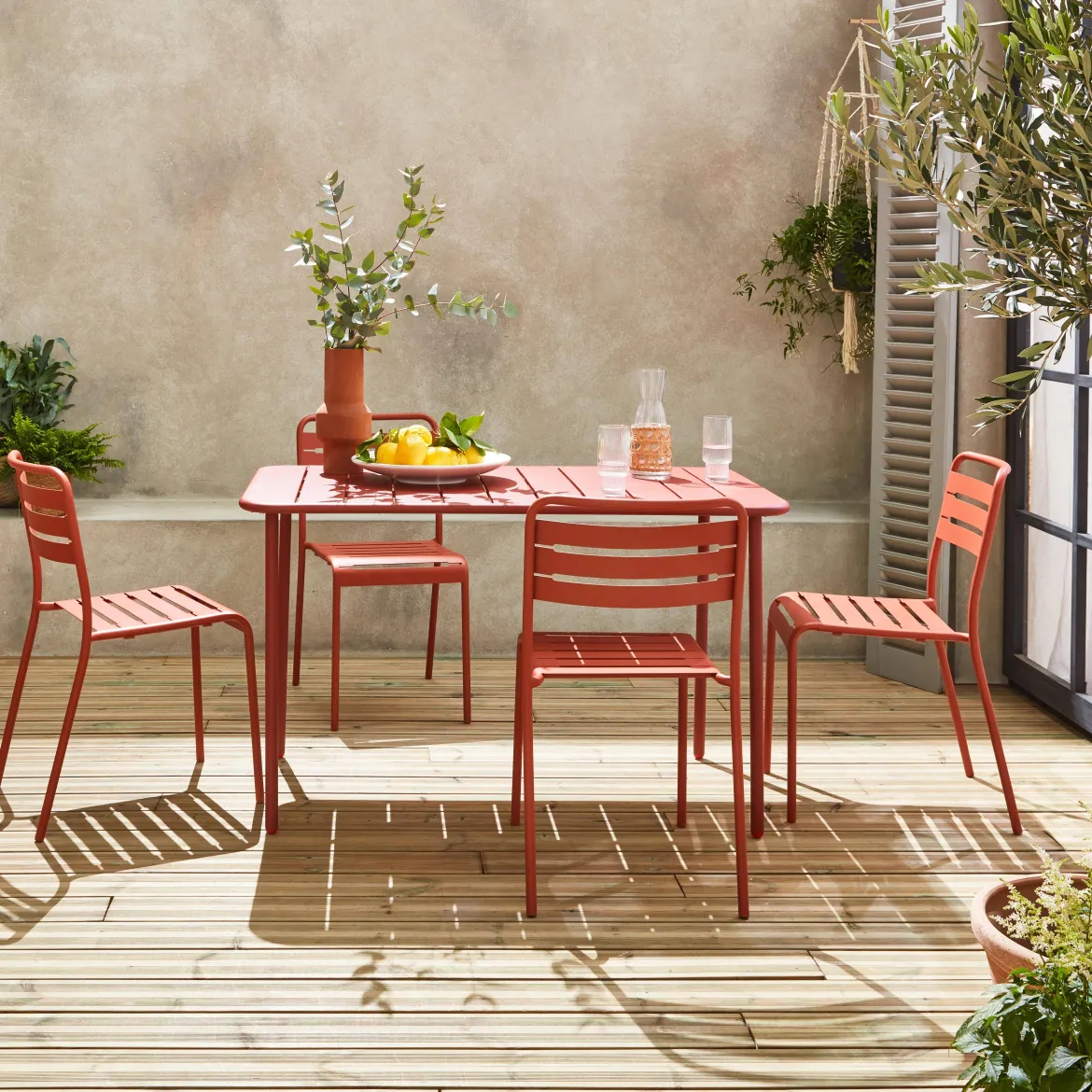 Set tavolo da giardino in acciaio con 4 sedie, 120cm