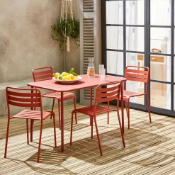 Set tavolo da giardino in acciaio con 4 sedie, 120cm