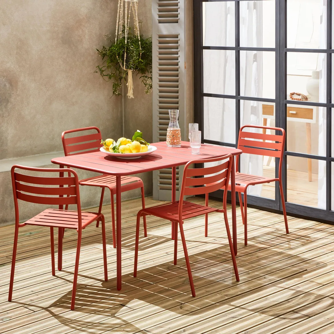 Set tavolo da giardino in acciaio con 4 sedie, 120cm