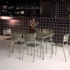 Set tavolo da giardino in acciaio con 6 sedie, 140cm