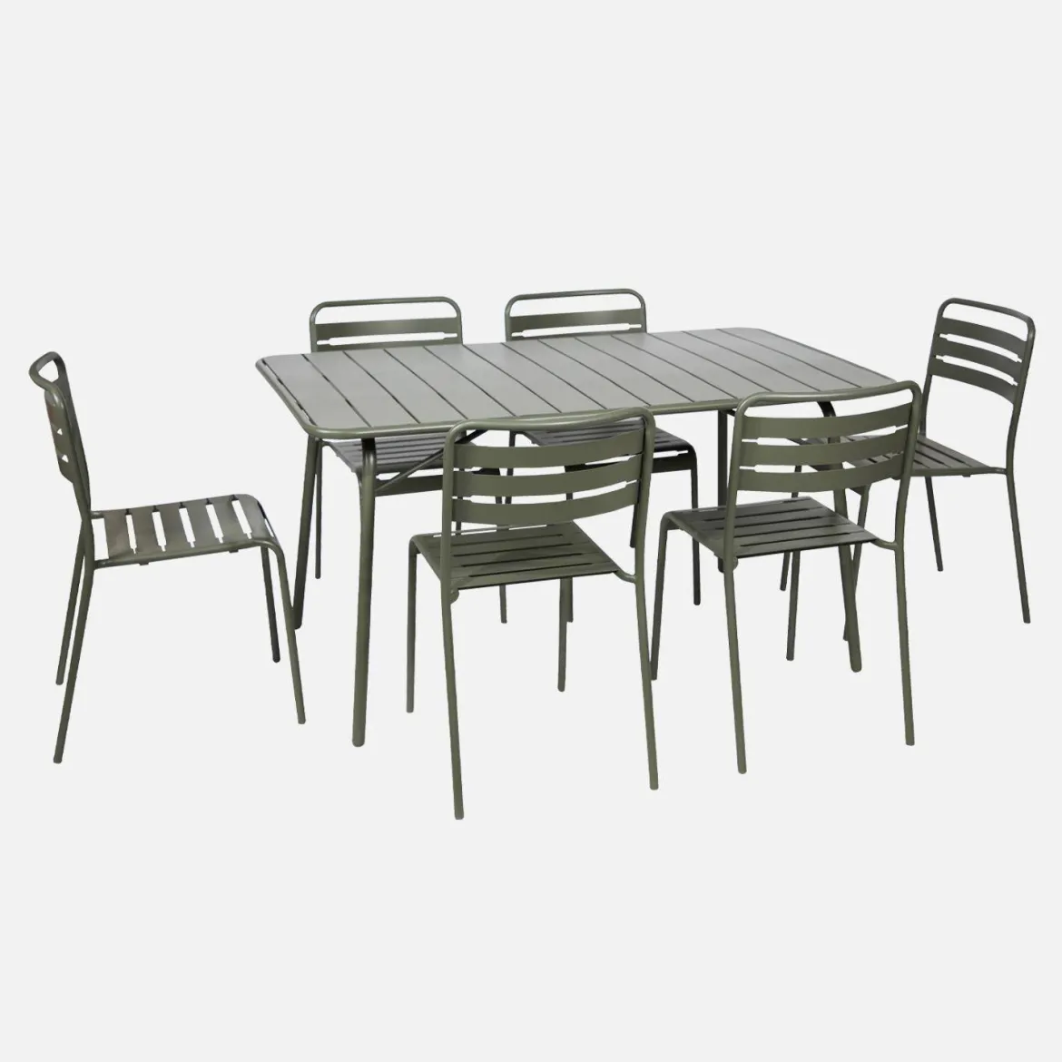 Set tavolo da giardino in acciaio con 6 sedie, 140cm