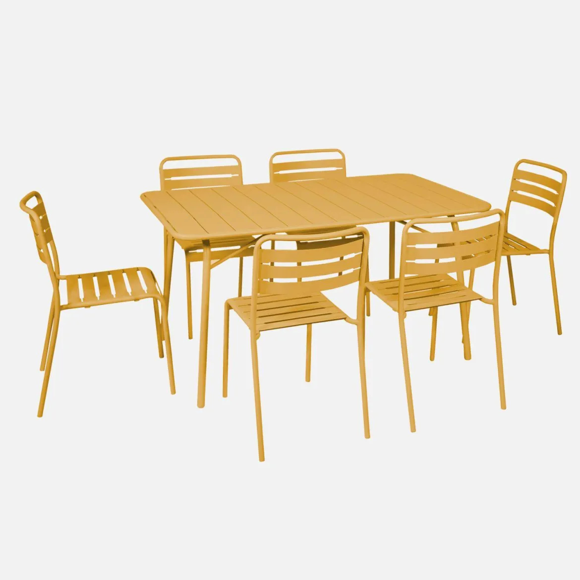 Set tavolo da giardino in acciaio con 6 sedie, 140cm
