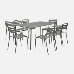 Set tavolo da giardino in acciaio con 8 sedie, 160cm