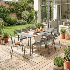 Set tavolo da giardino in acciaio con 8 sedie, 160cm