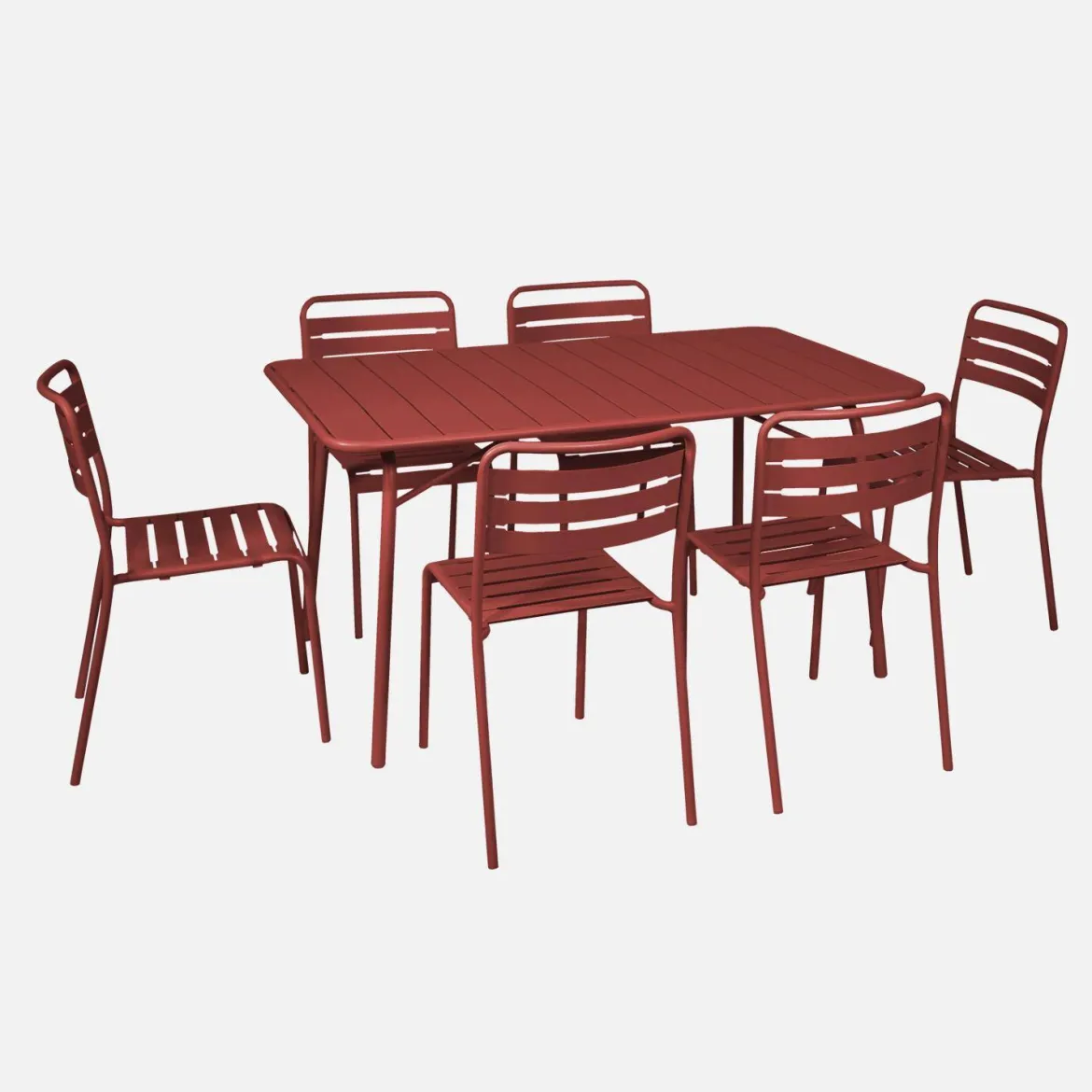 Set tavolo da giardino in acciaio con 6 sedie, 140cm