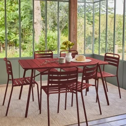 Set tavolo da giardino in acciaio con 6 sedie, 140cm