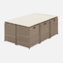 Set tavolo da giardino in resina con 10 poltrone + copertura protettiva