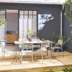 Set tavolo da giardino in acciaio con 2 poltrone e 4 sedie