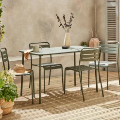 Set tavolo da giardino in acciaio con 4 sedie, 120cm