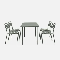 Set tavolo da giardino in acciaio con 4 sedie, 120cm
