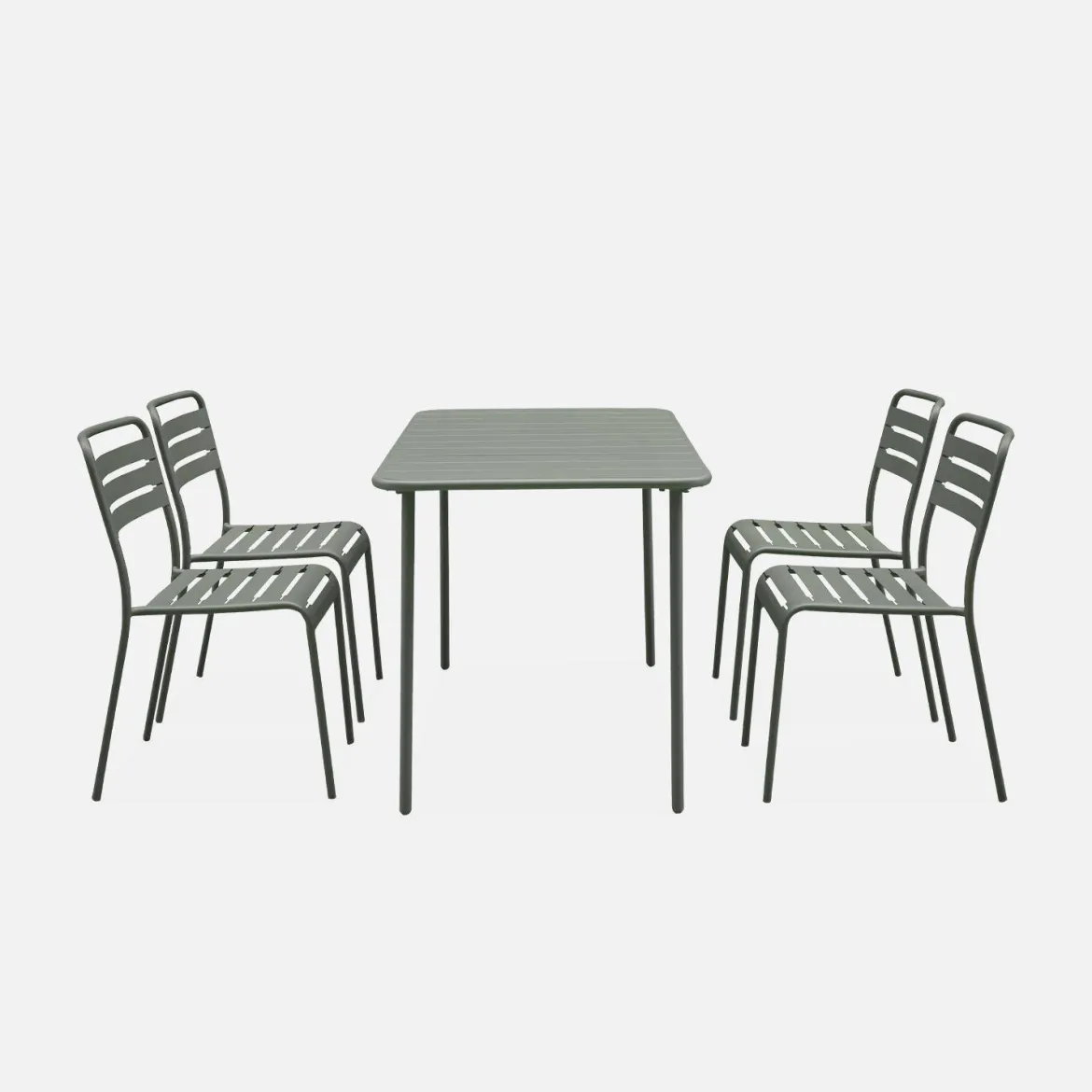 Set tavolo da giardino in acciaio con 4 sedie, 120cm