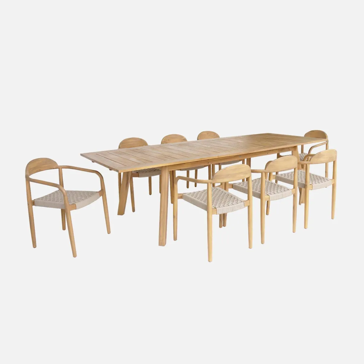 Set tavolo da giardino in legno di acacia con 8 sedie