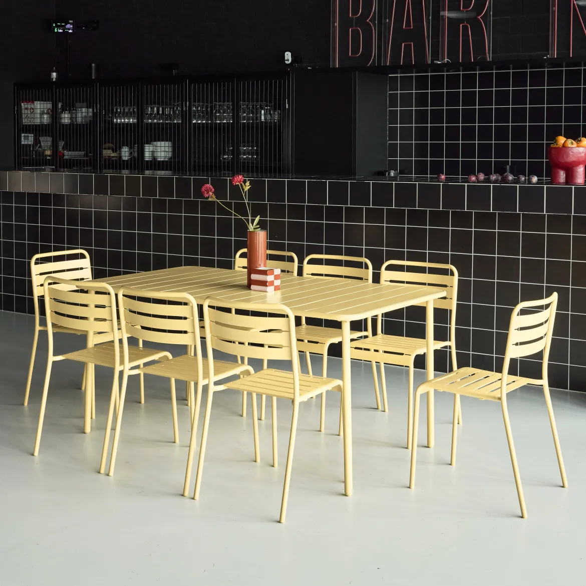 Set tavolo da giardino in acciaio con 8 sedie, 160cm