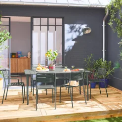 Set tavolo da giardino in acciaio con 2 poltrone e 4 sedie