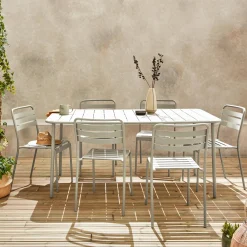 Set tavolo da giardino in acciaio con 6 sedie, 160cm