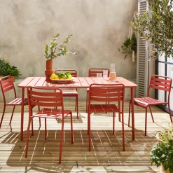 Set tavolo da giardino in acciaio con 6 sedie, 160cm